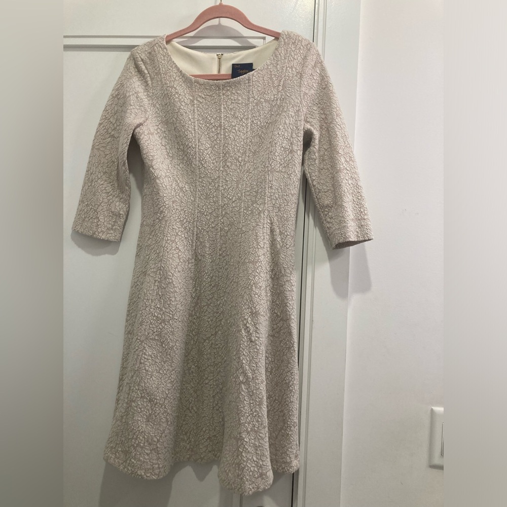 Just...Taylor Beige A-Line Floral Textured Long Sleeve Dress